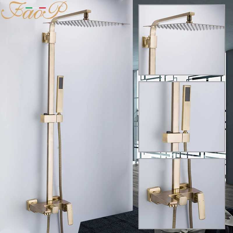 HOT SALE FAOP Shower system gold bathroom shower sets brass waterfall shower heads faucet for bathroom mixer