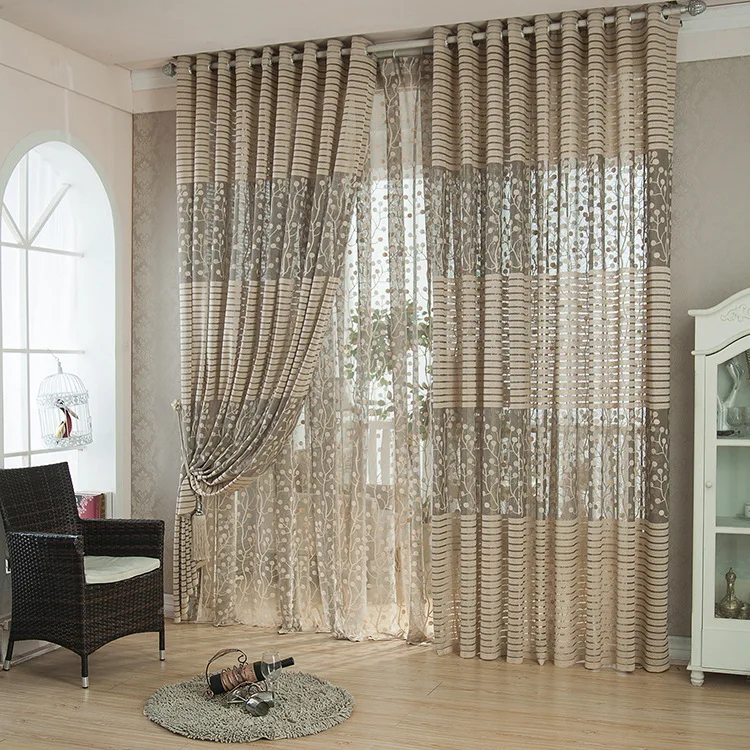 

Jacquard Fabric For Curtain Striped Blinds For Living Room Transparent Voile Tulle Breathable Sun-shading Yarn Drapes cortina