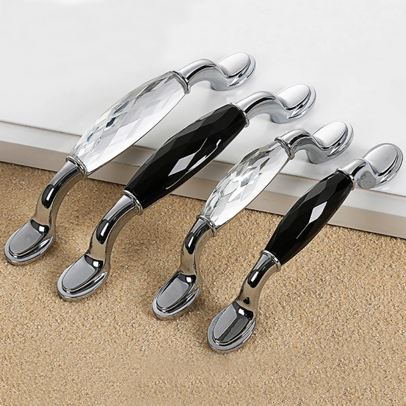 

ZENHOSIT 1PCS Black&Transparent Luxious Crystal Door Handle For Wardrobe Cupboard Dresser Drawer Kitchen Furniture Hardware Kit