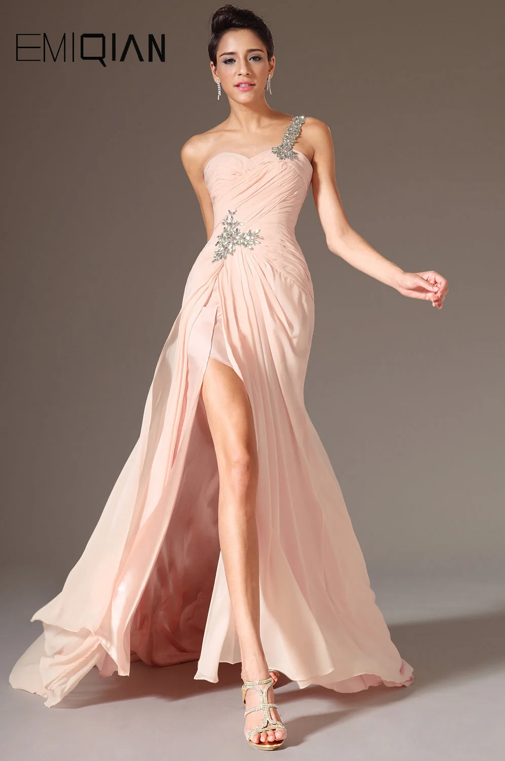 

New Pink Fabulous One Shoulder High Split Evening Dress Freeshipping