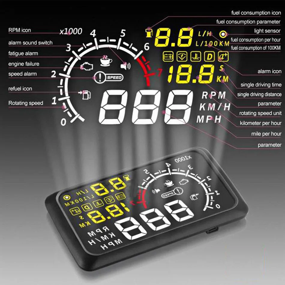 ActiSafety ASH-4C- дисплей пленка 5," HUD лобовое стекло проектор OBD2 кабель автомобильный HUD лобовое стекло дисплей