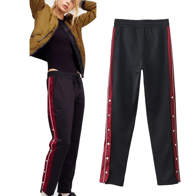 Pantalon Avec Bouton Pression Sur Le Cote Uwback 2017 Nouveau Automne Côté Bande Polaire Pantalon Femmes Côté