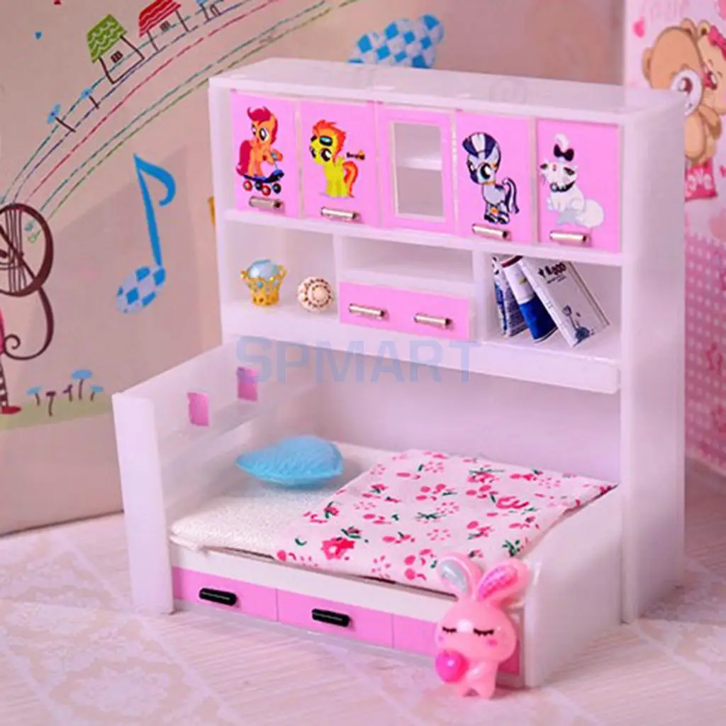 1/12 Miniature Children Princess Bed Dollhouse Bedroom