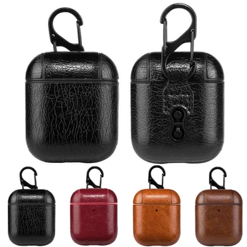 

4 Colors Leather Cases For Apple Airpods 1 Strap Leather Headphone Case Earphone Accessories For Airpods 2 Cover Pouch With Hook