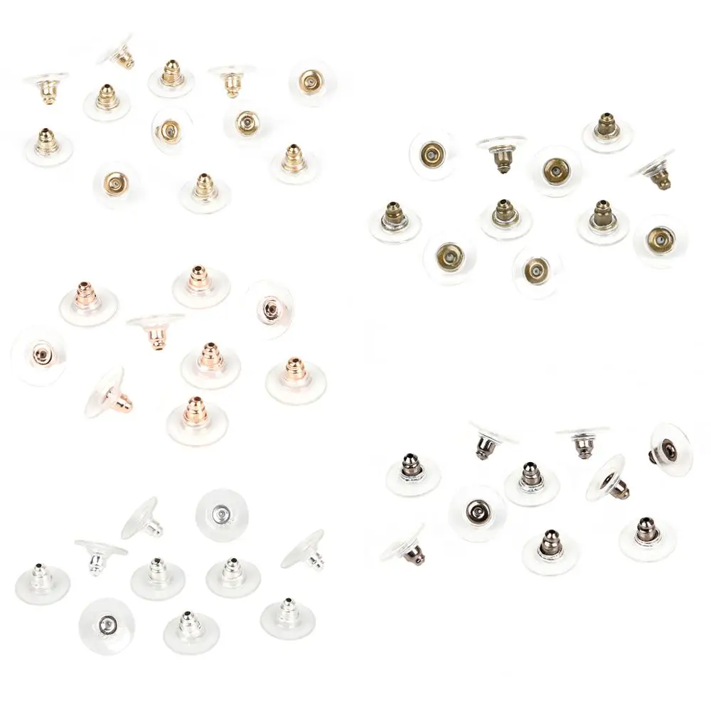 

50pcs DIY Craft Accessories Silicon Stud Earring Back Stoppers Ear Post Nuts Jewelry Findings Components Gold and Silver