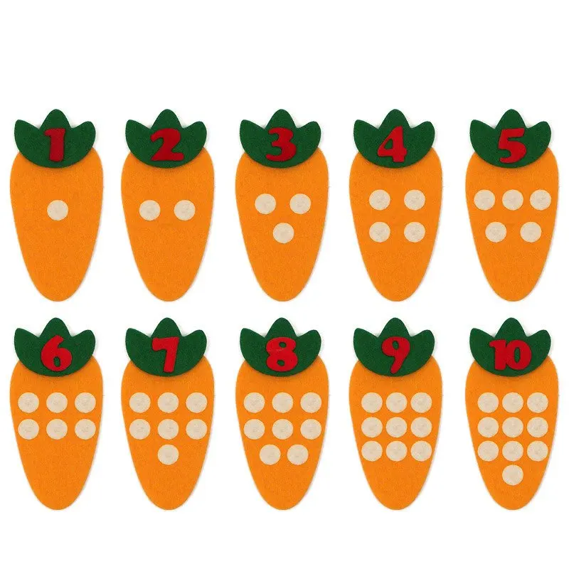 

New Children Early Teaching 10Pcs/Lot Felt DIY Carrot For Kids Learn the Number Corresponding Point Creative Craft