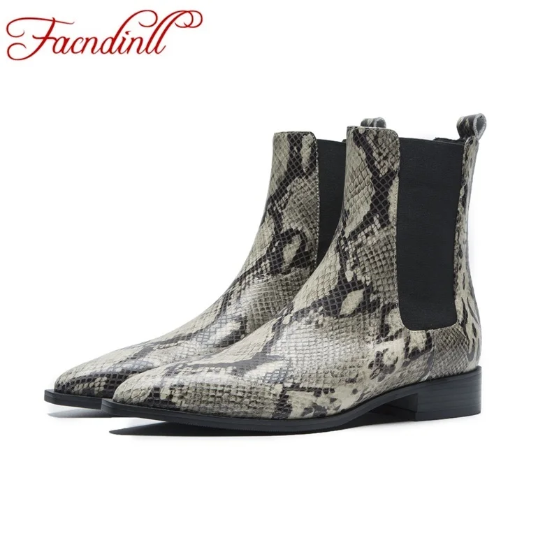 

FACNDINLL new brand designer boots sexy pointed toe fashion snake leather ankle boots for women riding autumn winter boots women