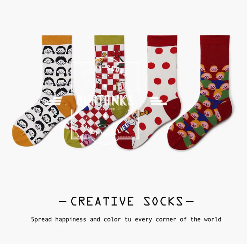 

SP&CITY Funny Plaid Patterned Colored Women Happy Socks Creative Cotton Hipster Unisex Skateboard Socks Comfortable Art Sox