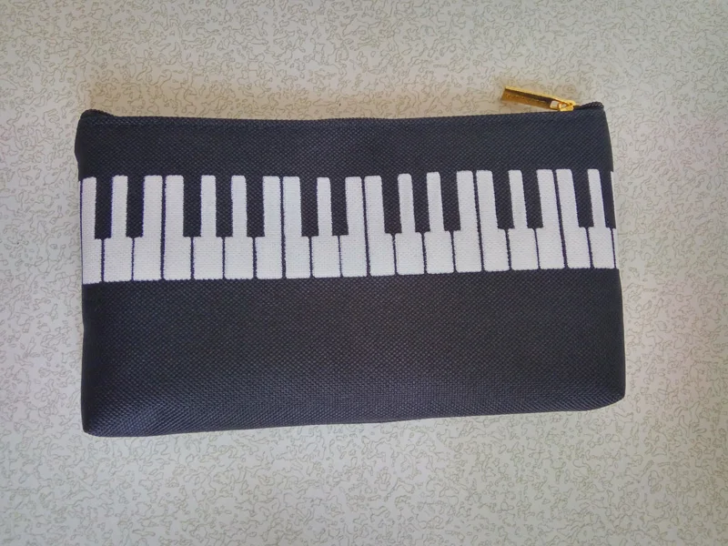 

2 Pcs/set Women Men Black Musical Note Print Pen Bags For Teenagers Pencil Bag Kids Pen Box Musical Piano Keyboard Pencil Case
