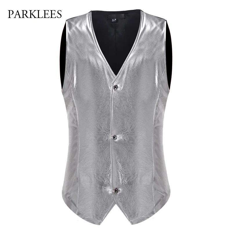 Shiny Glitter Suit Vest Men Party Prom Disco Waistcoat Mens