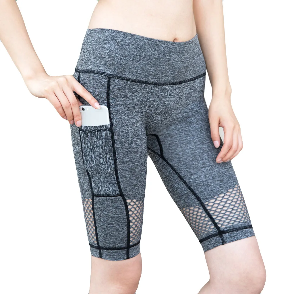 

yoga pants with pockets Women's Hollow-out High-waist For Fitness Running Yoga Pants Five-minute Pants sexy sport leggings