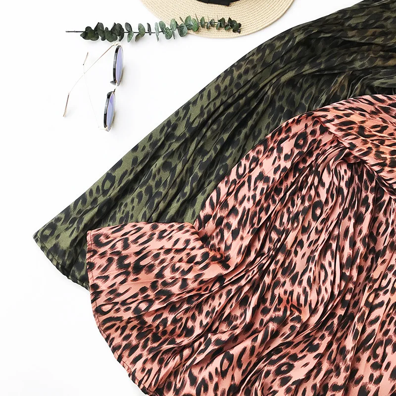 DVLWS юбки с леопардовым принтом осенние плиссированные юбки для женщин za Saia Jupe Longue 3 цвета доступны армейский зеленый розовый хаки