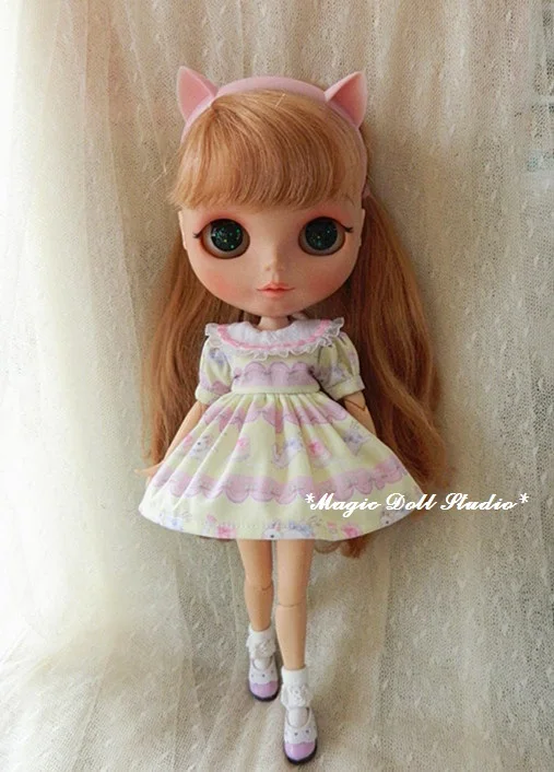 [MG552] Blythe платье куклы# Хлопковое платье с принтом кролика подходит для Blythe Azone кукла licca наряды для розничной продажи