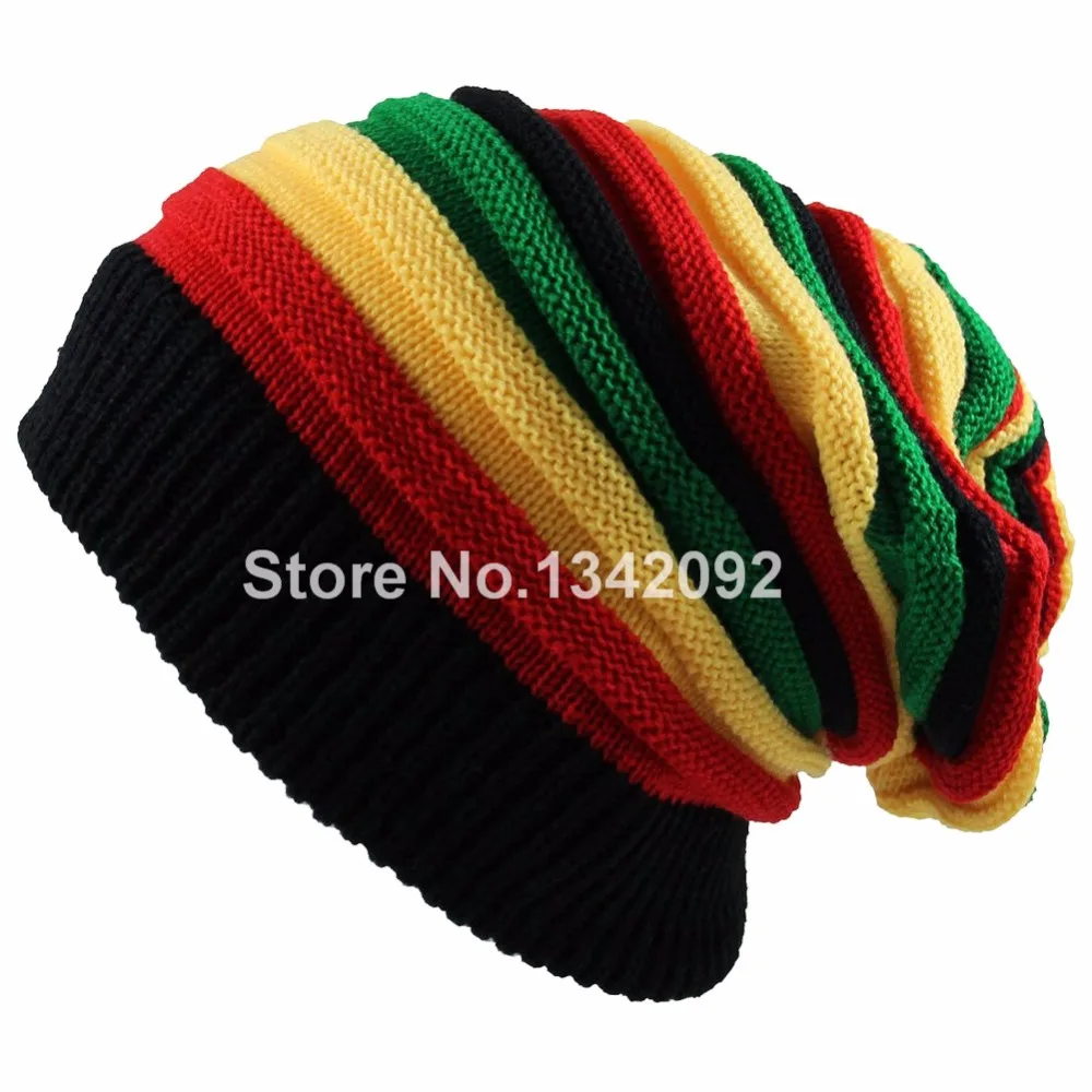 5 шт./лот, модная Jamaica Rasta Reggae Beanie, разноцветная полосатая шапка в стиле хип-хоп, мешковатые громоздкие шапочки, Skullies Hat Gorro