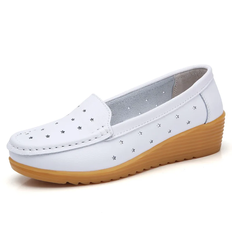 

Krasovki Single Shoes Women Summer Hollow Slope Heel Large Size Cowhide Thick Bottom Dropshipping Fashion Breathable Women Shoes
