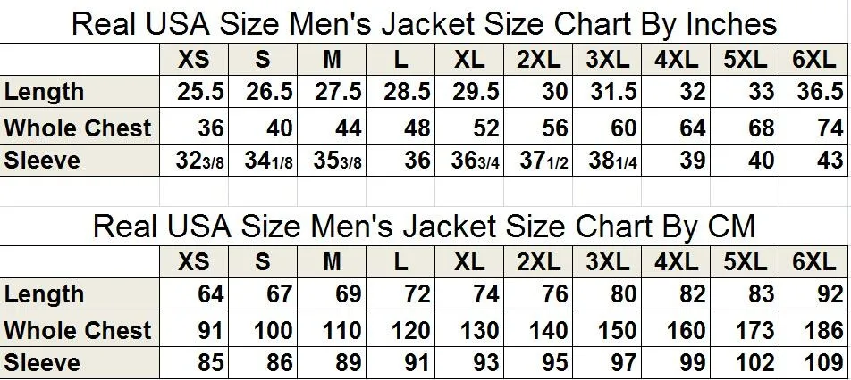 jacket size chart cm inches