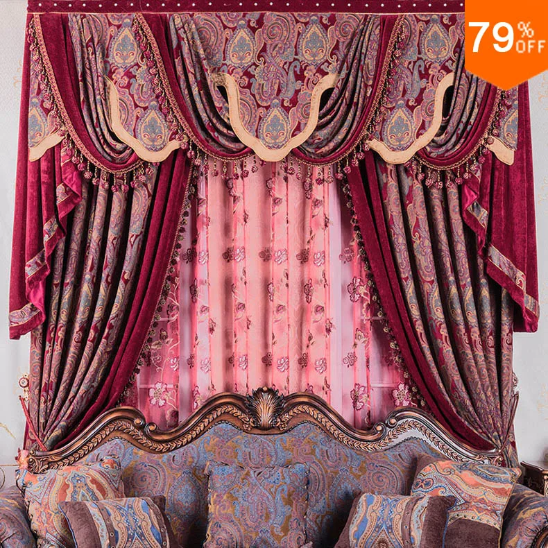 

Ultimate ancient City magic power Barroco pattern curtains Rose Burgundy living rooms Red Dinning Room Movie bedroom Curtain