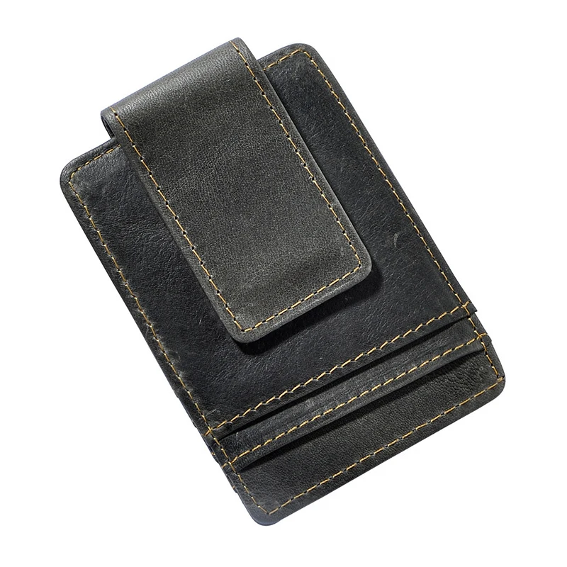 

Vintage Genuine Cow Leather Cards Holder With Dollar Cash Money Hasp And 6 Credit Bank Cards Slot