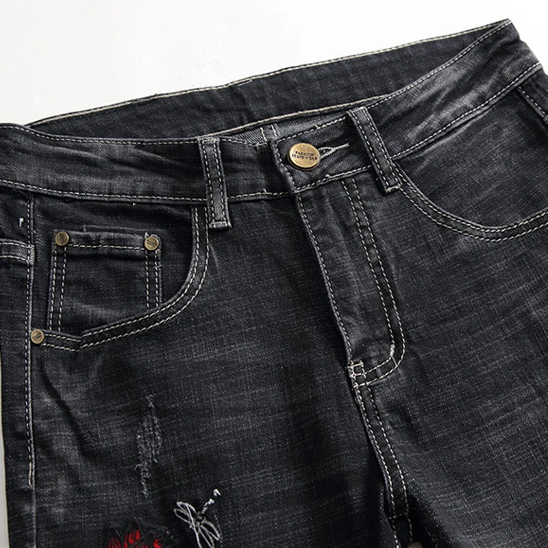 Известный бренд дизайнер Slim Fit потрепанные черные джинсы для мужчин Hi Street мужские