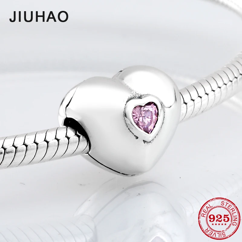 

2018 fashion luxury pink Heart CZ Clips lock beads 925 Sterling Silver Fit Original Pandora Charms Bracelet Jewelry making