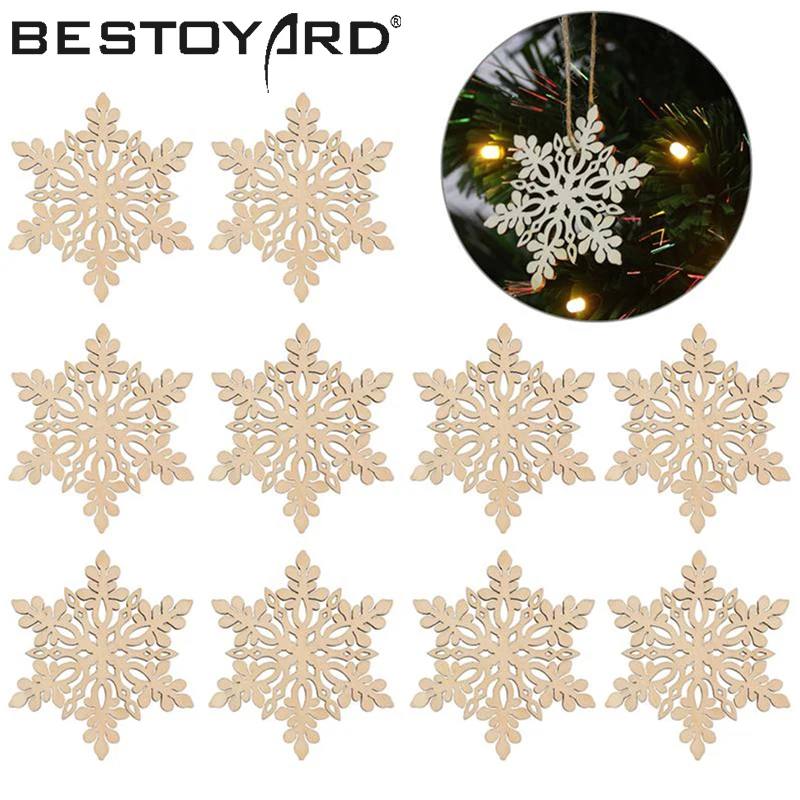 Hot 10pcs Sharp Hexagonal Wooden Snowflake Hanging Ornament Christmas ...