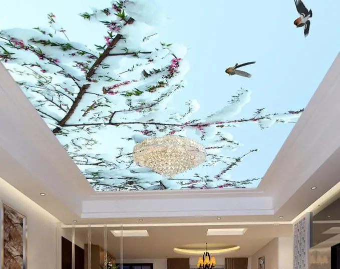 

3d ceiling murals wallpaper customize Sky birds flowers wallpaper living room 3d ceiling wallpaper 3d stereoscopic wallpaper