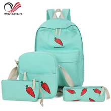 4 шт./компл. Рюкзак Женщины Фрукты Печати Рюкзак Холст Bookbags Школьные Рюкзаки Студенты Сумки для Девочек-Подростков Bagpack Backbag