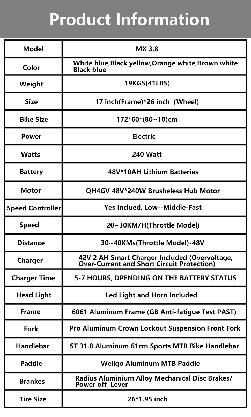 Clearance Lankeleisi MX3.8 Mans 21 Speeds Electric Bicycle 240Watt 48V Disc Brakes 1