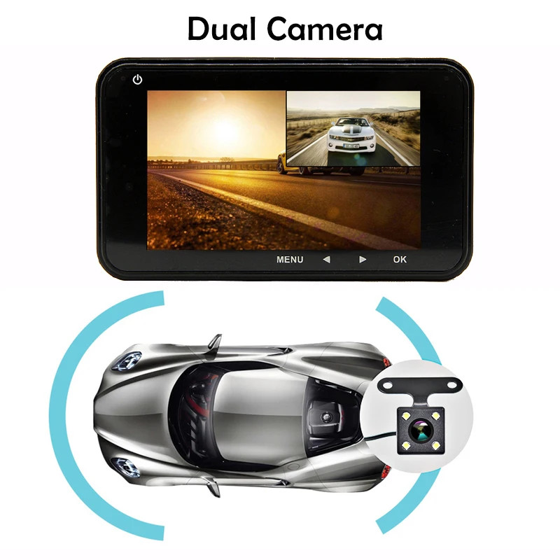 Bluavido 3 дюймовый видеорегистратор с двумя камерами FHD 1080P Автомобильный ADAS камера