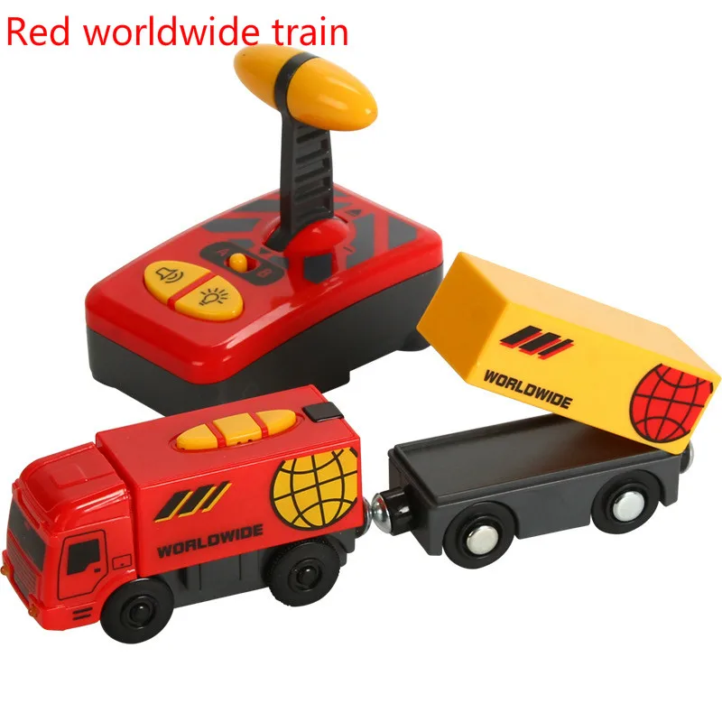 EDWONE 4 дизайн Белый Пульт дистанционного управления электрический игрушечный поезд Магнитный слот совместим с Thomas Brio деревянный трек автомобиль игрушка детский подарок - Цвет: Red worldwide train