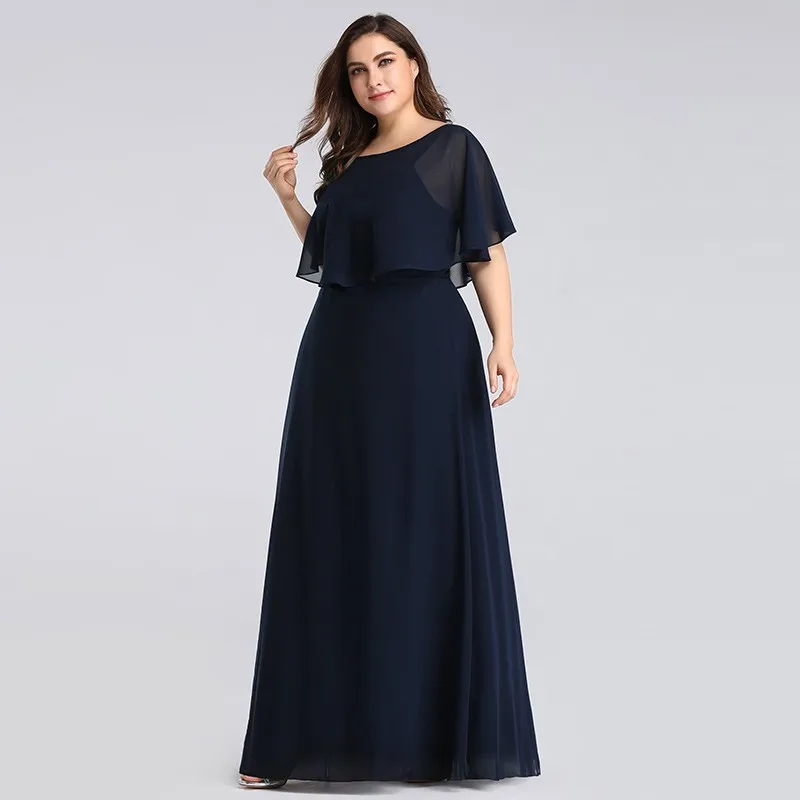Navy Blue Платья для матери невесты размера плюс Ever Pretty EZ07762 дешевый темно-синий трапециевидный шифон Длинные элегантные вечерние платья - Цвет: Navy Blue