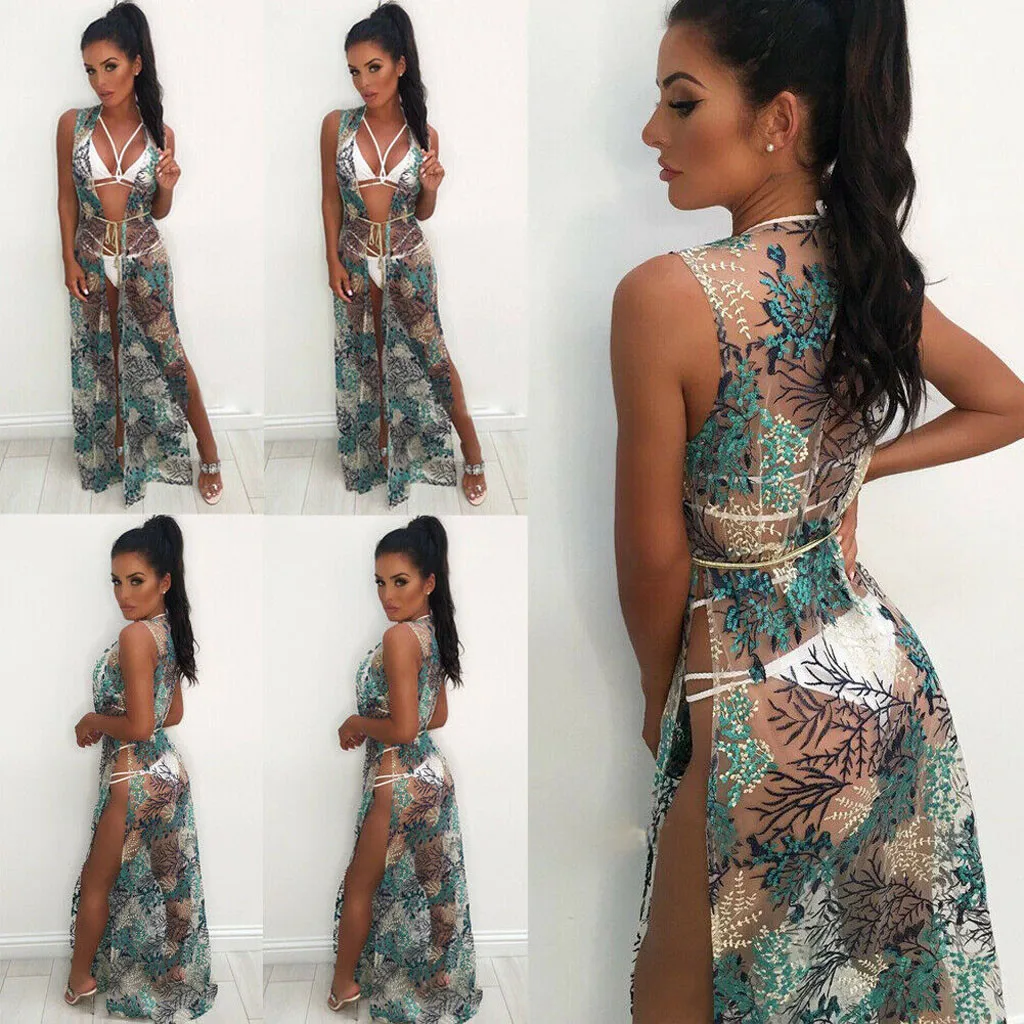 

Summer Dress Women Lace Summer Beach Bikini Cover Up Long Swimwear Dress Bathing Suit 2019 Sexy Women Elegant Korean