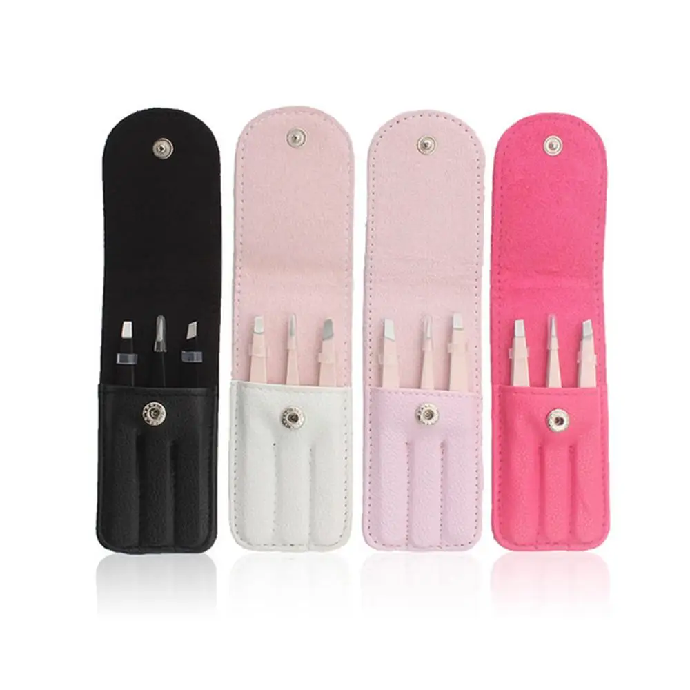 

3 Pcs/Set Eyebrow Tweezers Stainless Steel Point Tip/Slant Tip/Flat Tip Hair Removal Makeup Tool Kit With Bag Case Professional