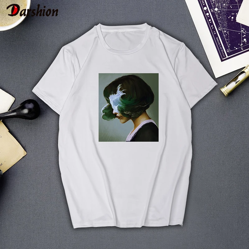 

Women Harajuku Aesthetics Tshirt Hair Goose Print Short Sleeve Tops Tees Fashion Casual New Women Clothes Black&White T Shirt
