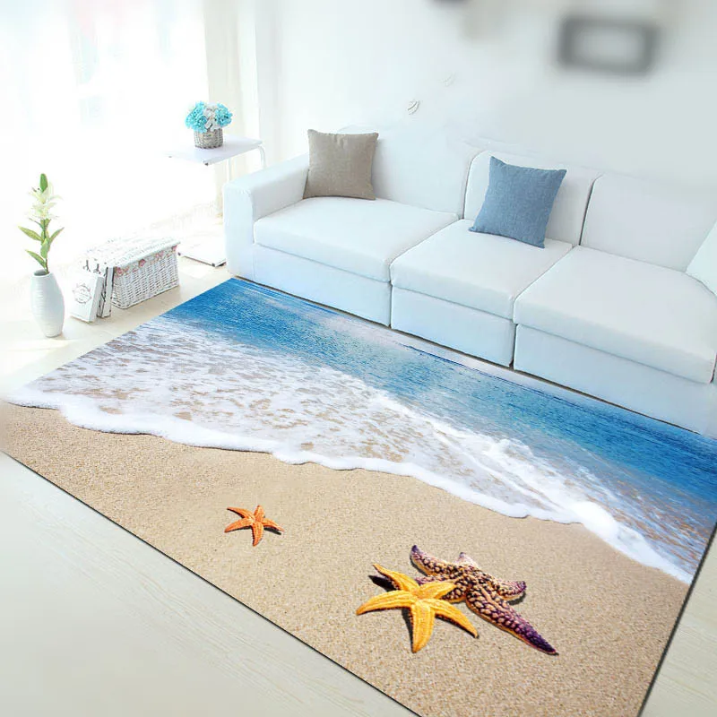 Синее море пляж Средиземноморский стиль 3D ковер журнальный столик для гостиной диван кровать спальня напольный коврик на заказ моющиеся пляжные раковины