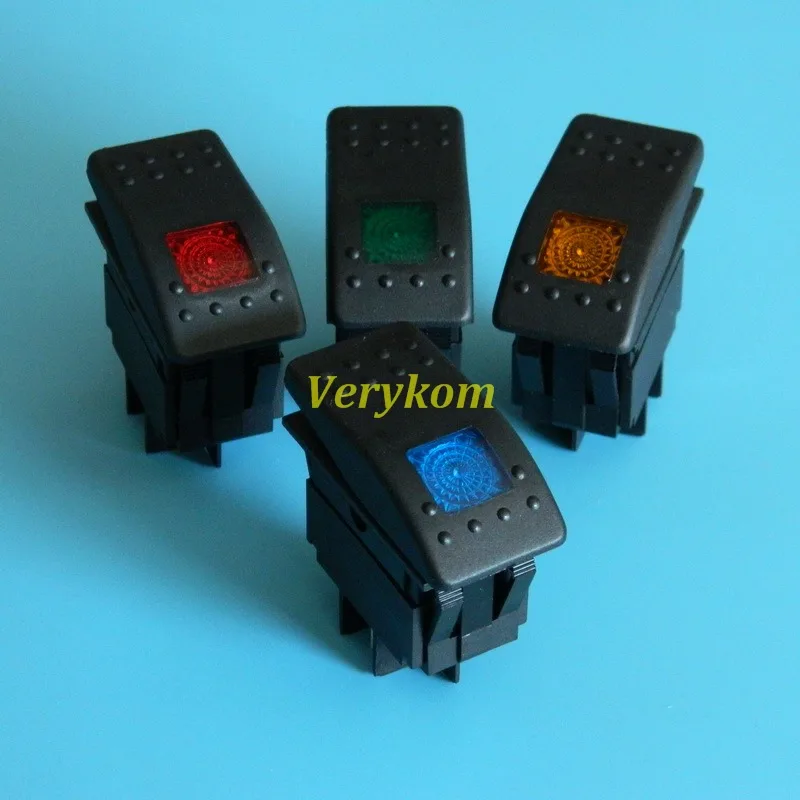 

Wholesale 100pcs/lot DPST Auto Car Switch 20A 12v dc Boat Switch Rocker Switch With Red Yellow Blue Green Light
