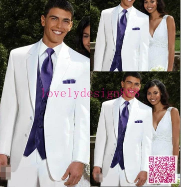 White tux with purple vest and tie Clearance
