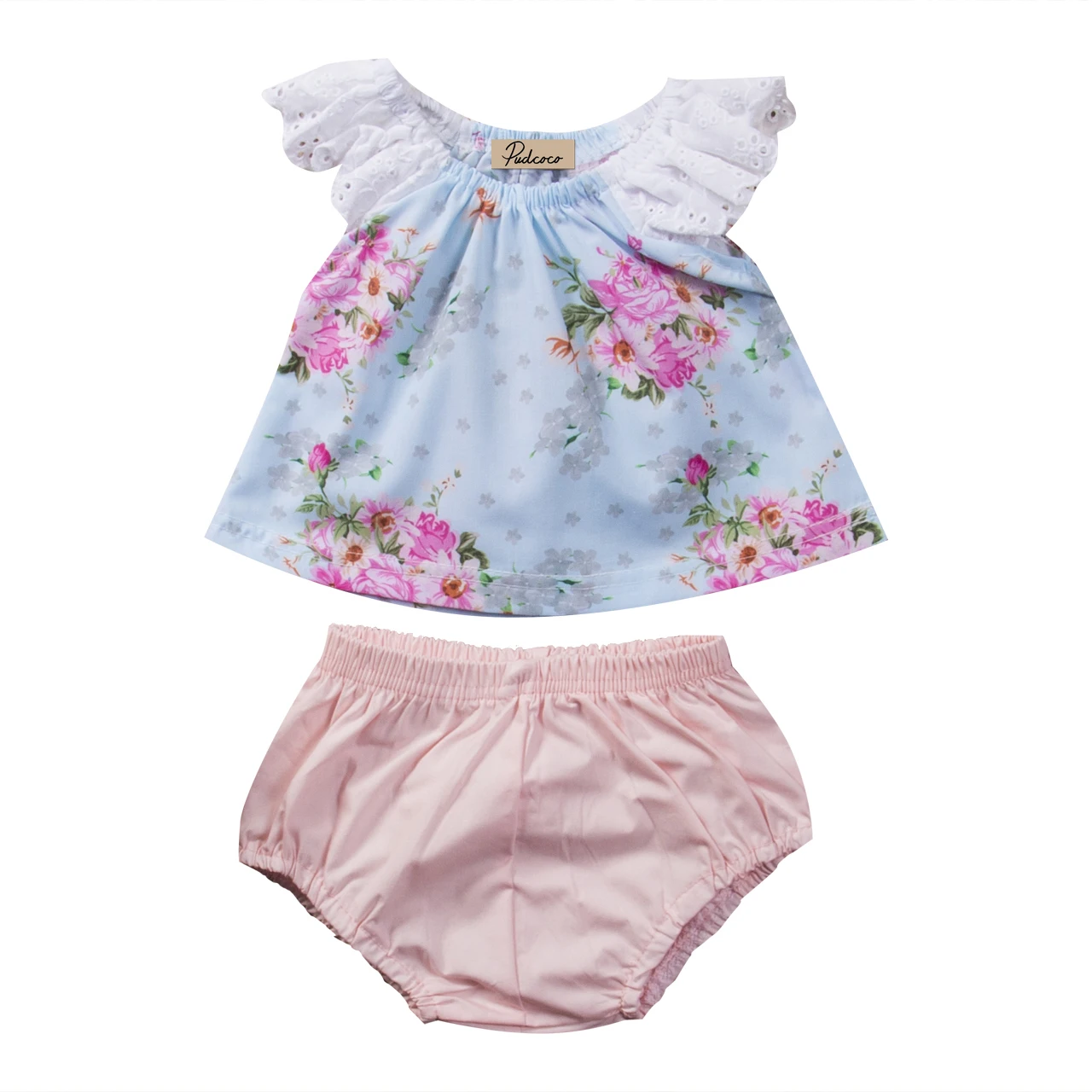 Fashion Newborn Baby Girls Summer Clothing Set Lace Ruffled Floral Tops