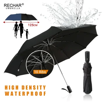 

Family 125cm Automatic Big Umbrella Rain Women 3Folding Business Umbrella Men Quality 10K Windproof Large Umbrellas Dropshipping