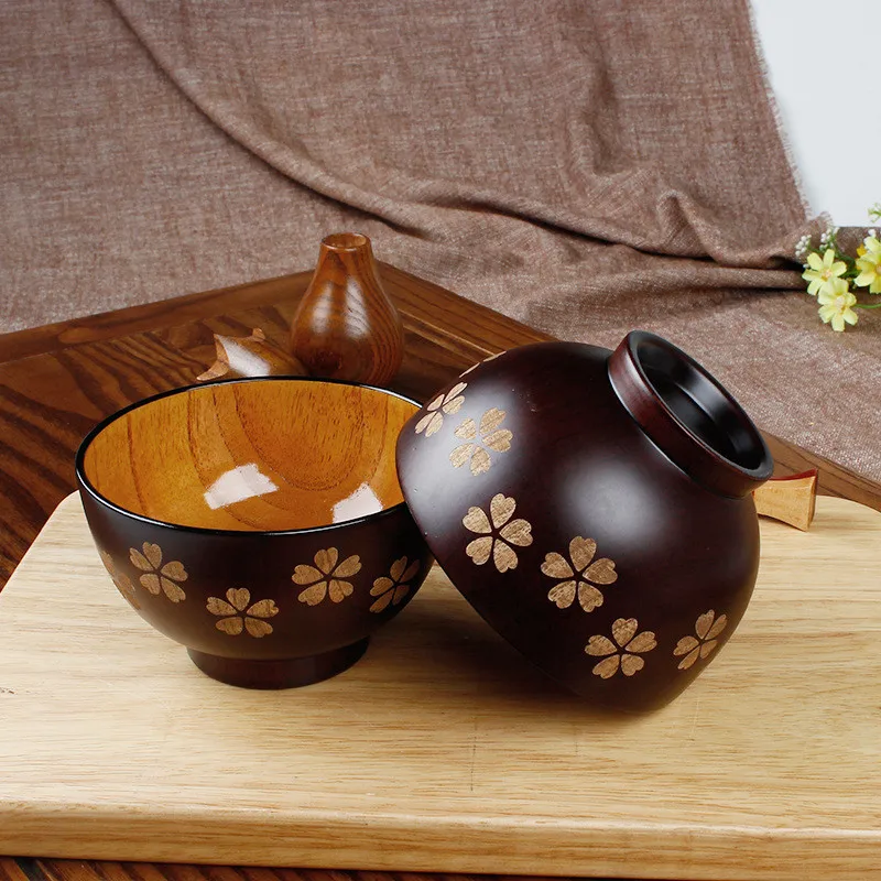 

One piece Japanese Sakura Wooden Bowl Soup Salad Rice Noodle Bowls Natural Wood Kids Original Wood Bowl Tableware