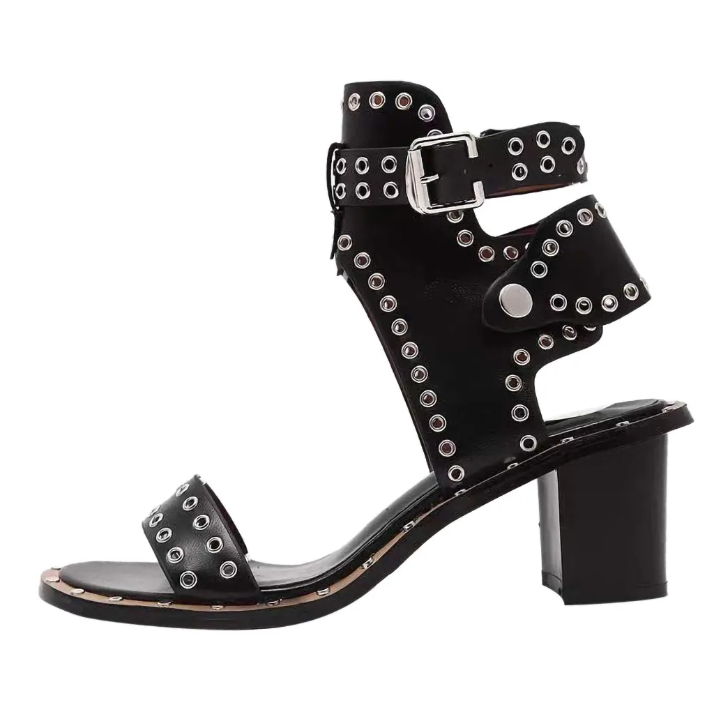 

Womens Fashion Flats Open Toe Casual Ladies Slip On Woman Candy Color Peep Rivets Beach Shoes Post High Heels Roman Sandals #89