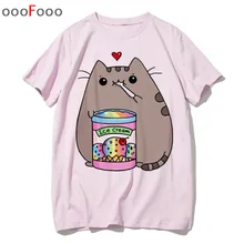 Pusheen женские футболки с рисунком кота женская футболка Топ Футболка kawaii корейского размера плюс 90s harajuku Повседневная графическая