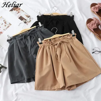 

HELIAR Summer Women Casual Shorts Femenino Plus Size Cargo Short Wide Leg Elastic Waist Shorts Femme Casual 2019 Summer Shorts