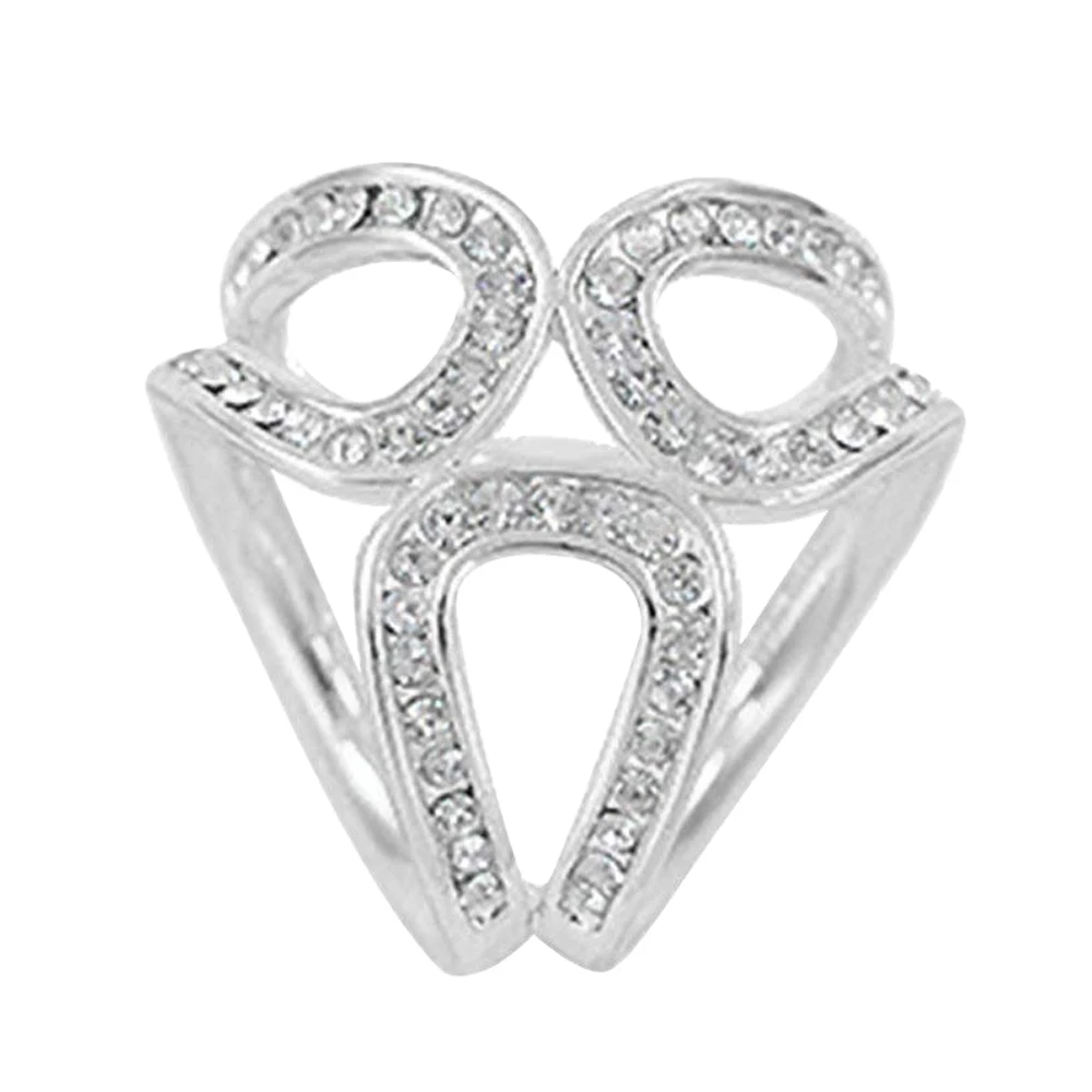 Elegant Clear Rhinestone Scarf Ring Silk Scarf Buckle Clip Silver Tone