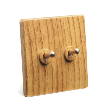 

5pcs Luxury Yellow Wood Color BE Toggle Switch Retro Old Fashioned Two Open Double Control Switch Bedside Power Switch 86 Type