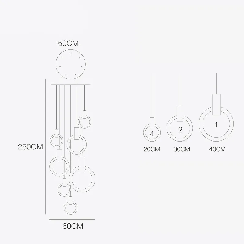 Светодиодный Люстра-кольцо для гостиной, спальни, кухни, лестницы, люстра, блеск, художественный Лофт, Декор, длинная люстра, осветительная арматура - Цвет абажура: Size like Picture