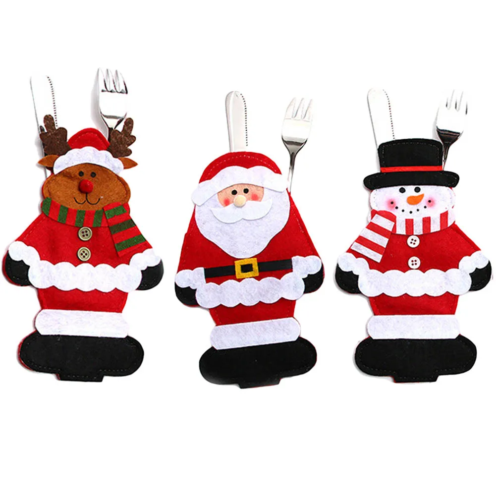 

Christmas Xmas Table Fork Knife Bag Pouch Pocket Tableware Dinner Cutlery Decor Tableware Nonwevens Santa Claus Deer Decor