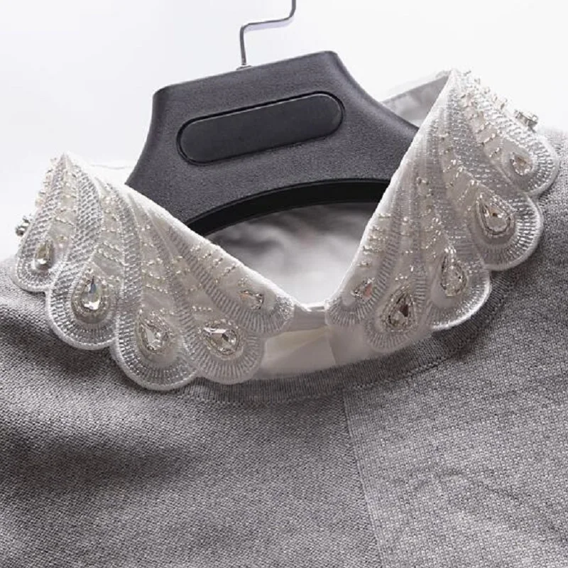 

Diamond Womans Detachable Collars White 2019 New Ladies Tie False Fake Collar Shirt Women Bowtie Removable Clothes Accessories