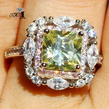 Ювелирные изделия yayi принцесса огранка 6,3 карат зеленый циркон серебряный цвет обручальные кольца с сердцем вечерние кольца для девочек Подарки 830