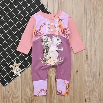

Hot Newborn Infant Baby Girls Pink Squirrel Print Romper Jumpsuit Erkek Bebek Tulum Bebek Giyim Baby Cute Zomer Kleding Meisje